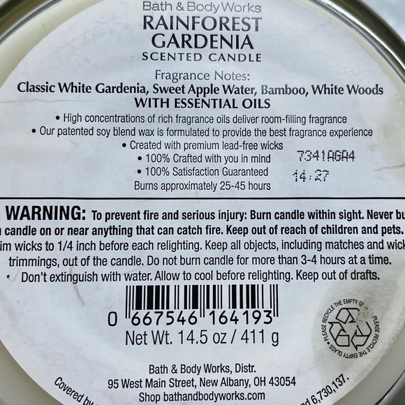NWT Bath and Body Works Rainforest Gardenia 3-Wick Candle - Picture 2 of 4